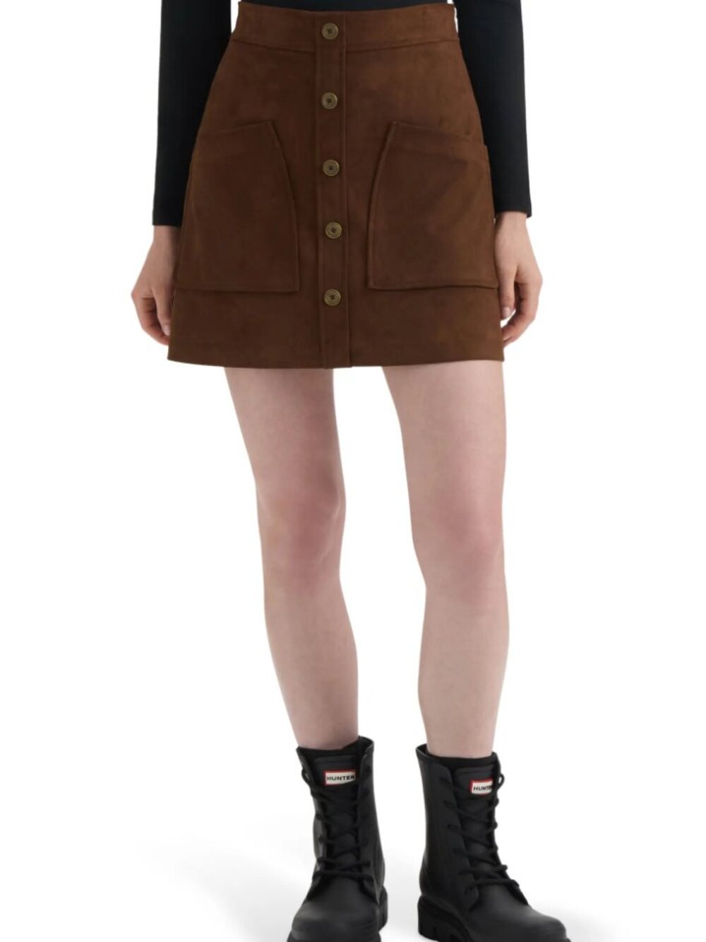 NWT Hunter Brown Faux Suede Mini Skirt L High Waist Side Zip Pockets